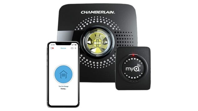 The Chamberlain MyQ Smart Garage Door Opener can be controlled from anywhere using a mobile device.