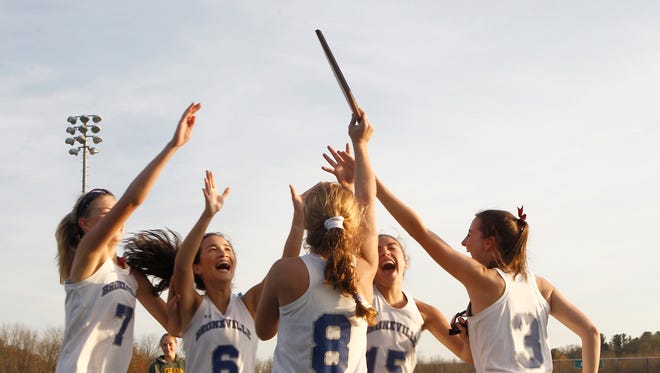Bronxville's celebrates their 7-1 win over Croton in the Class C field hockey sectiion finals at Brewster High School on Tuesday, November 1, 2016.  