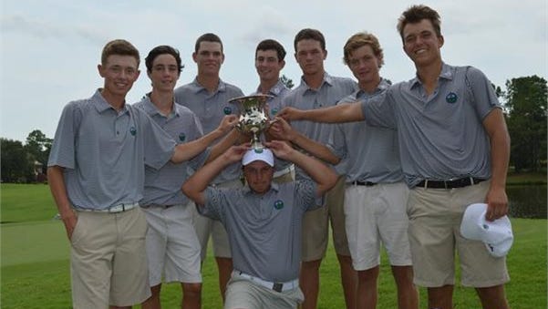 WALLACE - Roberson senior Matt Sharpstene and Christ School junior Carson Ownbey were part of the golf team that brought home the Carolinas-Virginia Junior Vinny Giles trophy on Sunday with a 8.5 to 7.5 win over Virginia.