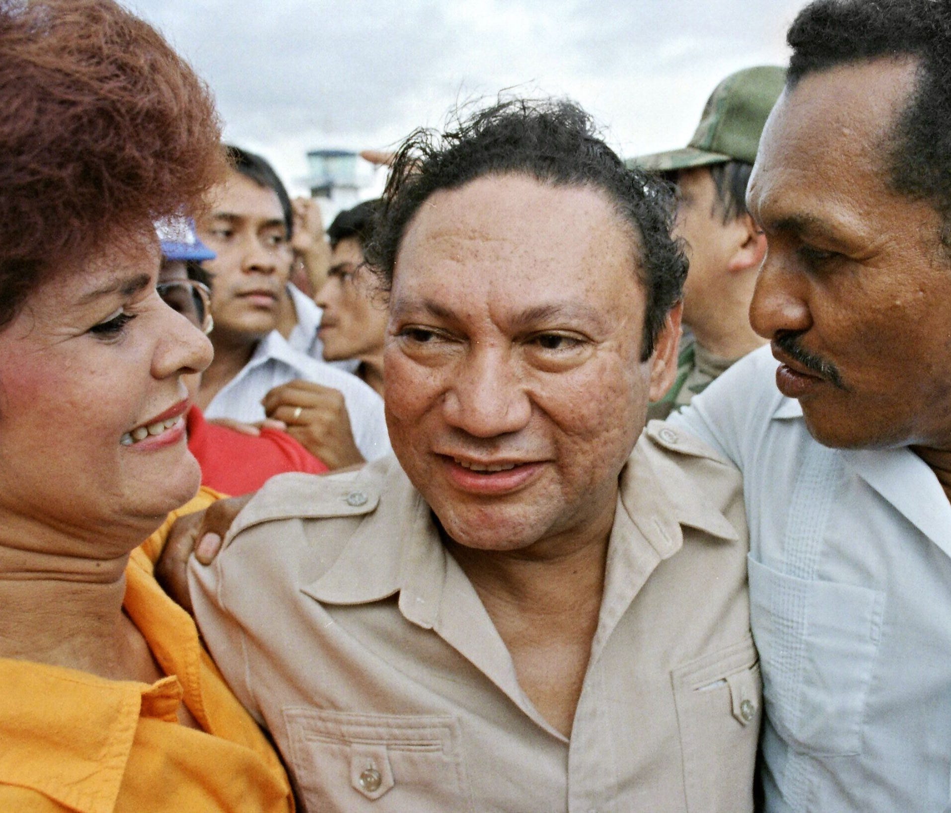 Former Panamian military strong man General Manuel Antonio Noriega is pictured with supporters.