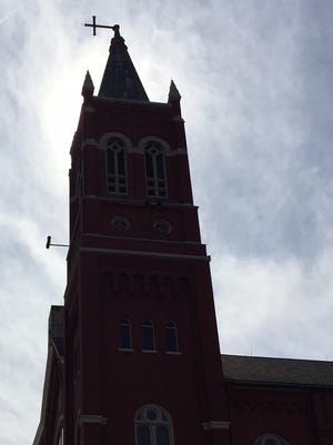The cross atop St. Mary's R.C. Church in Rochester was a casualty of the windstorm on March 8, 2017.