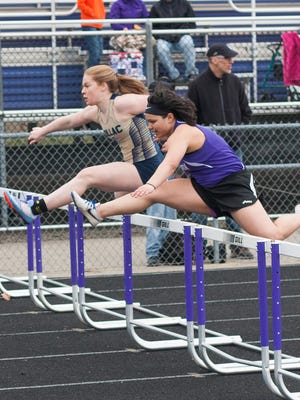 Anna Vroman of Lakeview competes in the hurdles during action earlier this season.