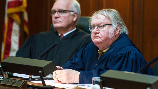 Associate Justice John Dooley listens as the Vermont Supreme Court in Montpelier considers on Tuesday, January 3, 2017, an effort by House Republican leader Rep. Don Turner, R-Milton, to prevent outgoing Gov. Peter Shumlin from appointing a successor to outgoing Justice Dooley.  Dooley's term ends after Shumlin leaves office.