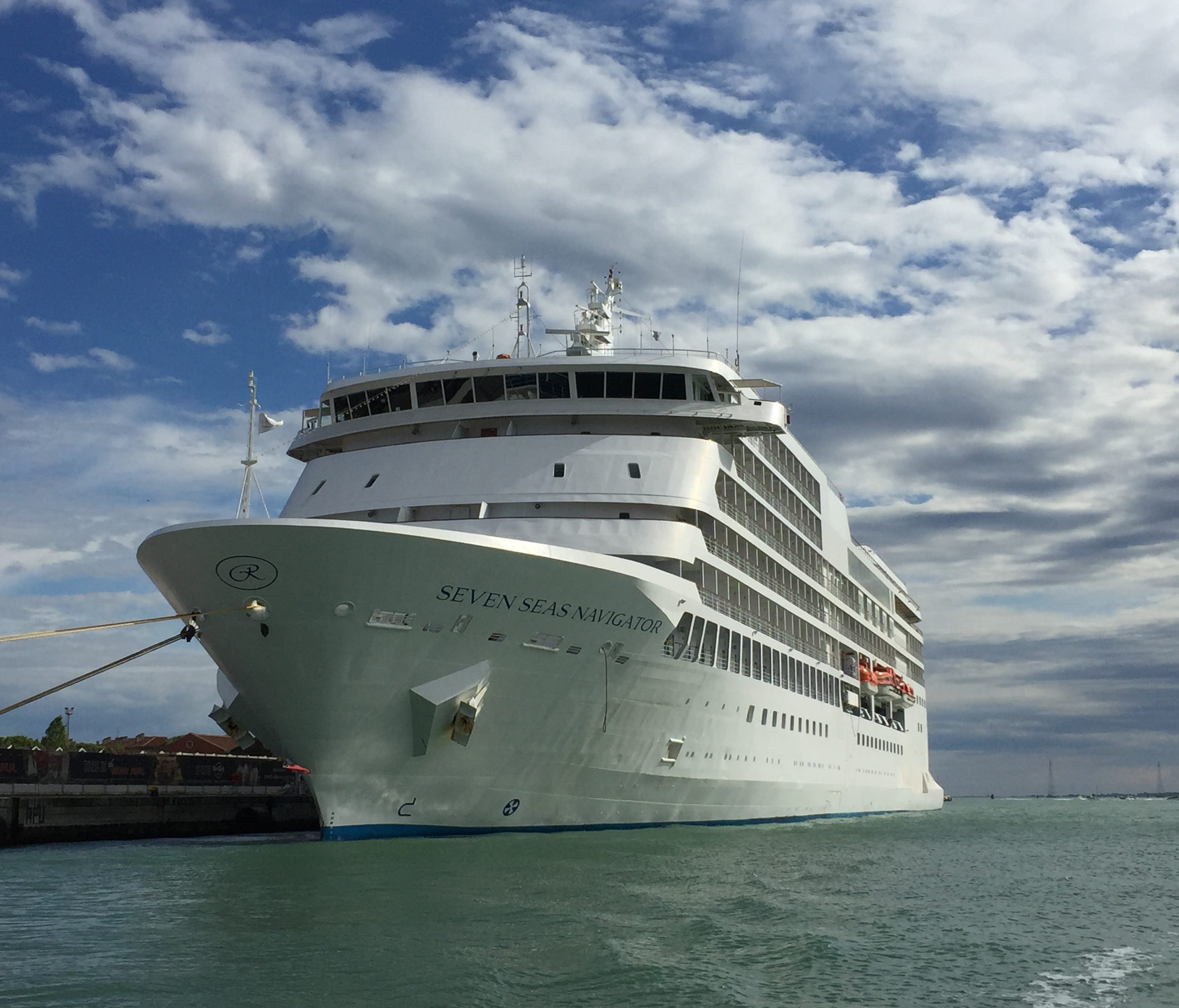 The Seven Seas Navigator docked in Venice, Italy.