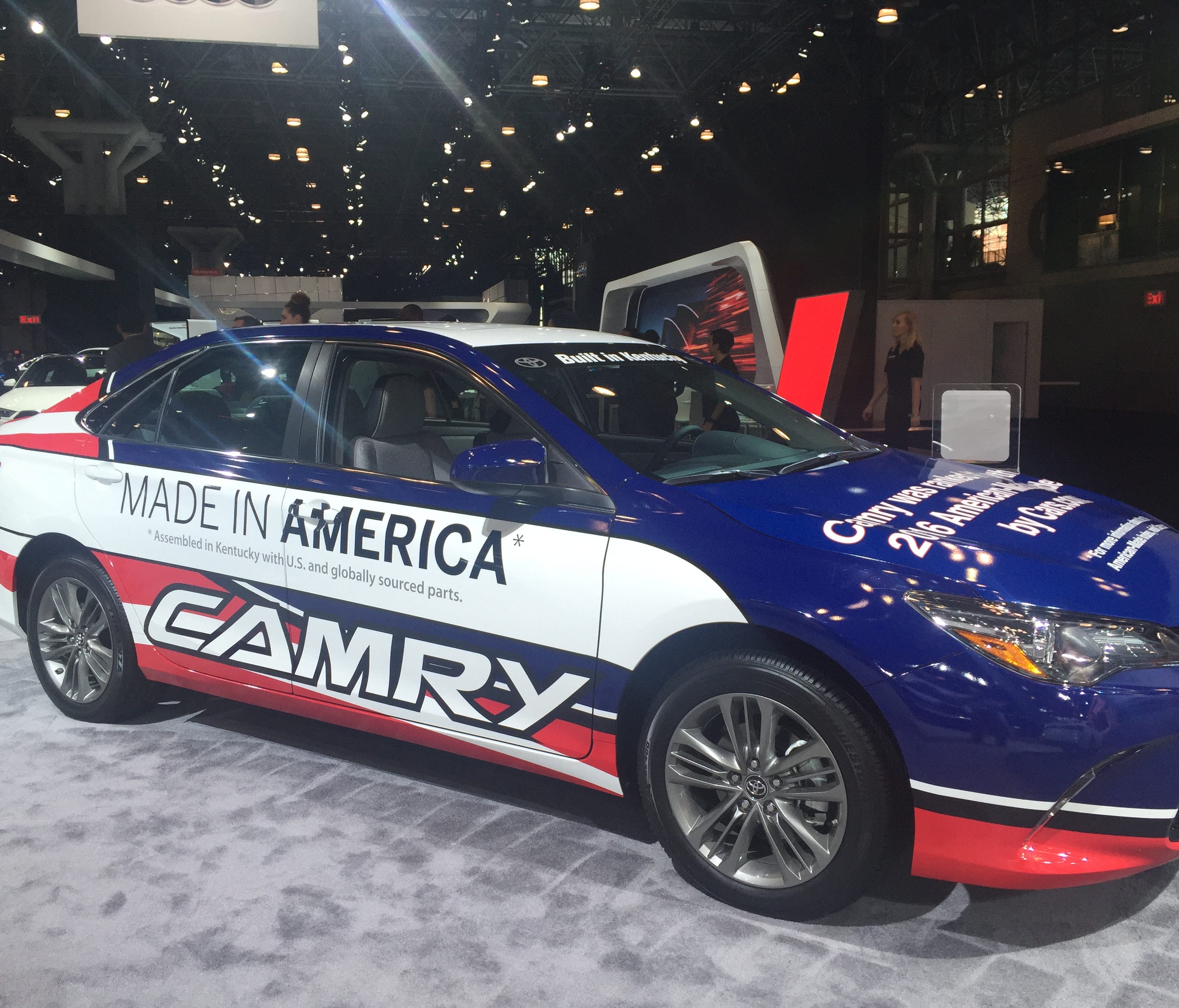 The Toyota Camry, assembled in Georgetown, Ky., is considered by Cars.com as the most American vehicle. This Camry was on display at the North American International Auto Show on April 12, 2013.