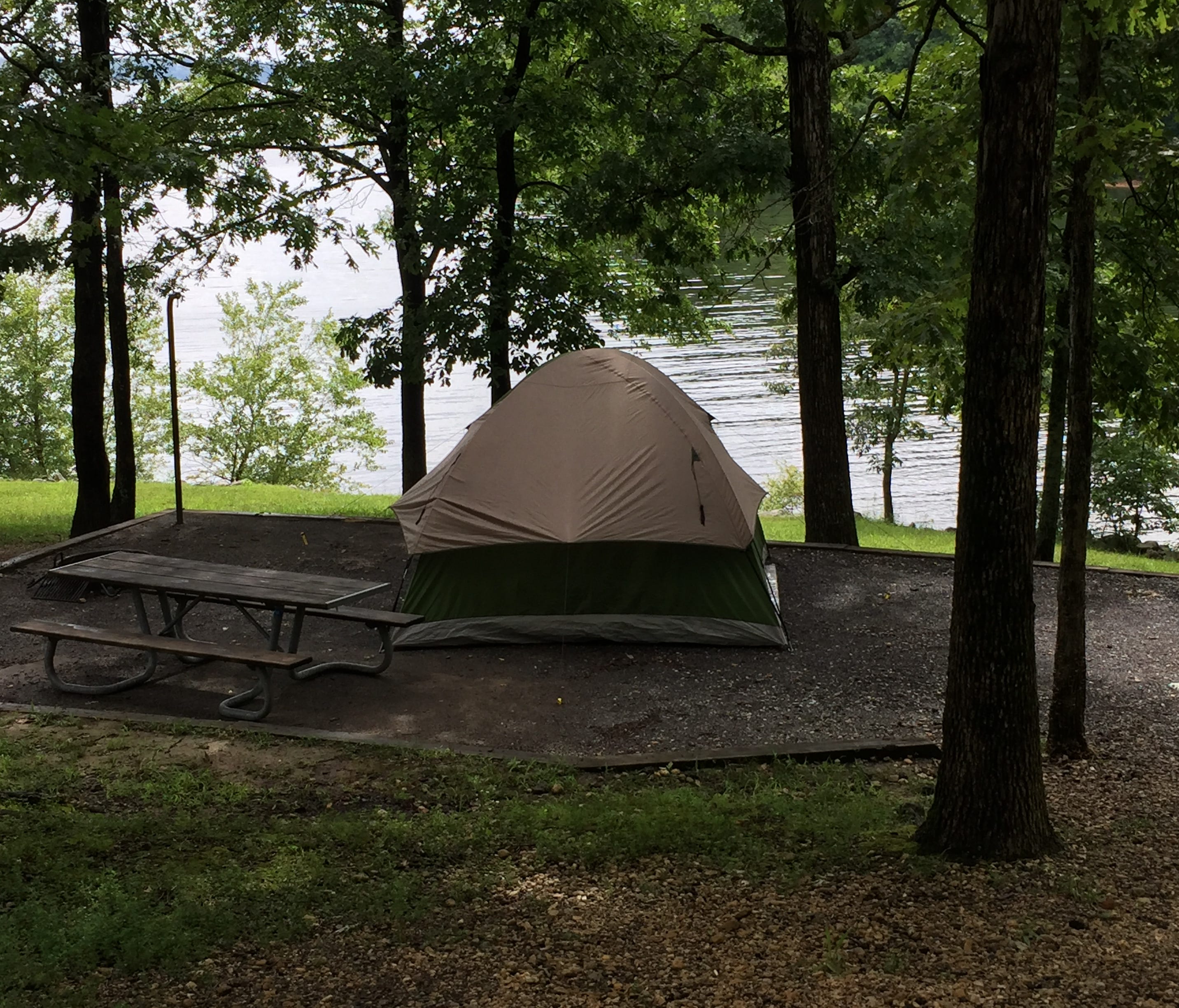 A tent site overlooking Kentucky Lake at the Hillman Ferry Campground, a Forest Service facility that's part of the Land Between the Lakes National Recreation Area.