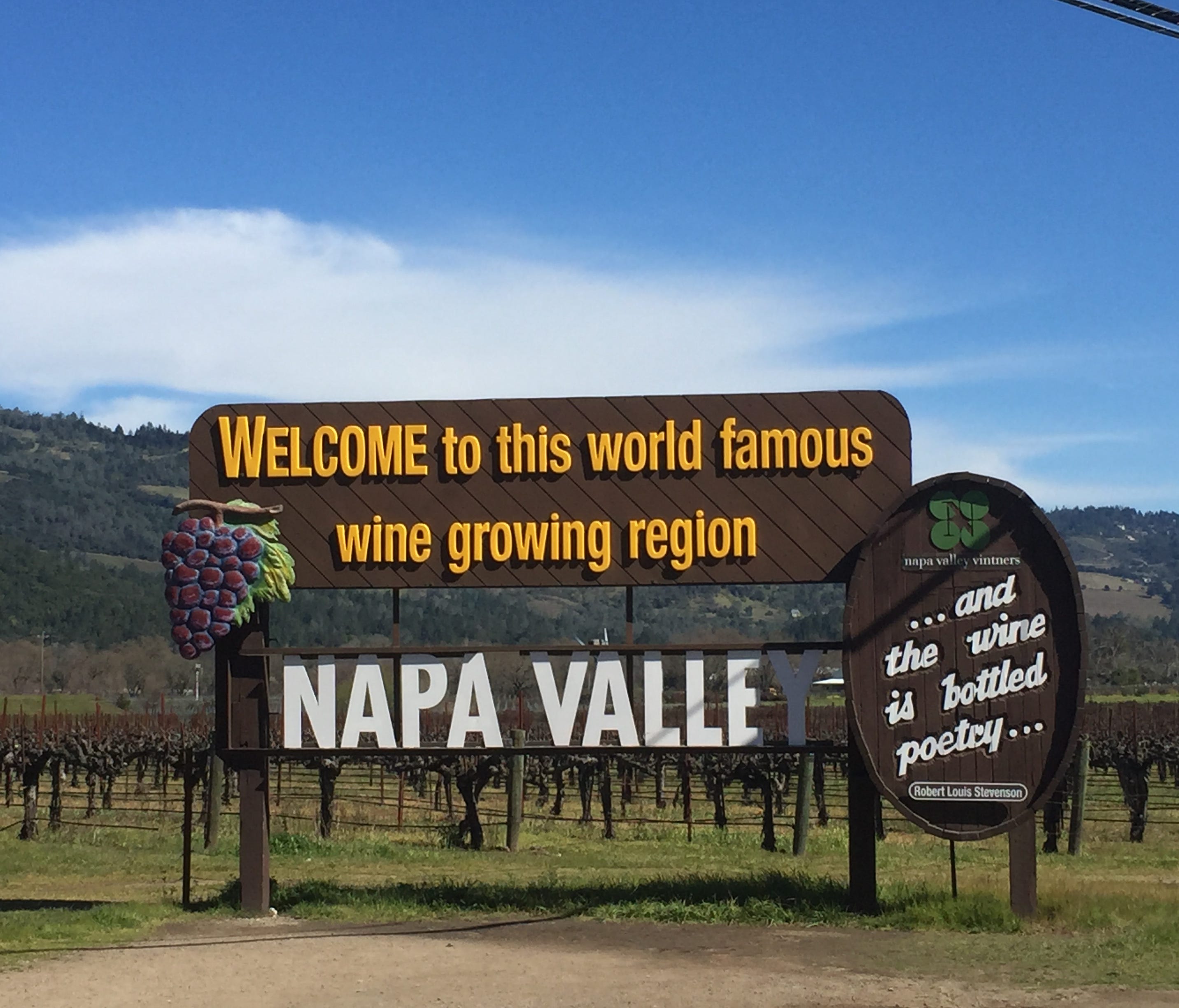 One of the famed Napa Valley signs greets visitors at the northern end of the valley. The overall damage to the wine industry in Napa and Sonoma County from the October 2017 wildfires ending up being relatively small.