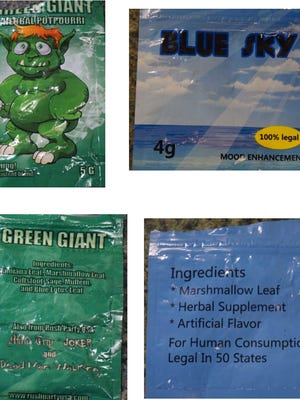 Synthetic cannabinoids are sold under brand names like Green Giant and Blue Sky.