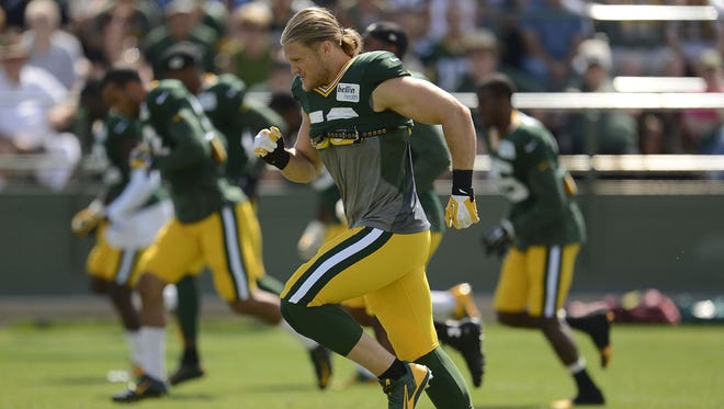 Green Bay Packers linebacker Clay Matthews during training camp practice at Ray Nitschke Field on Wednesday, Aug. 13, 2014.