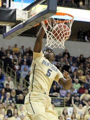 Pittsburgh Panthers forward Durand Johnson (5) dunks against the DePaul Blue Demons during the first half at the Petersen Events Center. The Pittsburgh Panthers won 93-55.