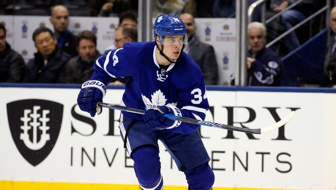 Toronto Maple Leafs forward Auston Matthews (34) skates against the Minnesota Wild at the Air Canada Centre. Minnesota defeated Toronto 3-2.