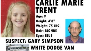 Today, the Tennessee Bureau of Investigation added Gary Simpson to its Top 10 Most Wanted list. The warrant for his arrest was amended today to a charge of especially aggravated kidnapping in connection to the May 4 disappearance of 9-year-old Carlie Marie Trent.