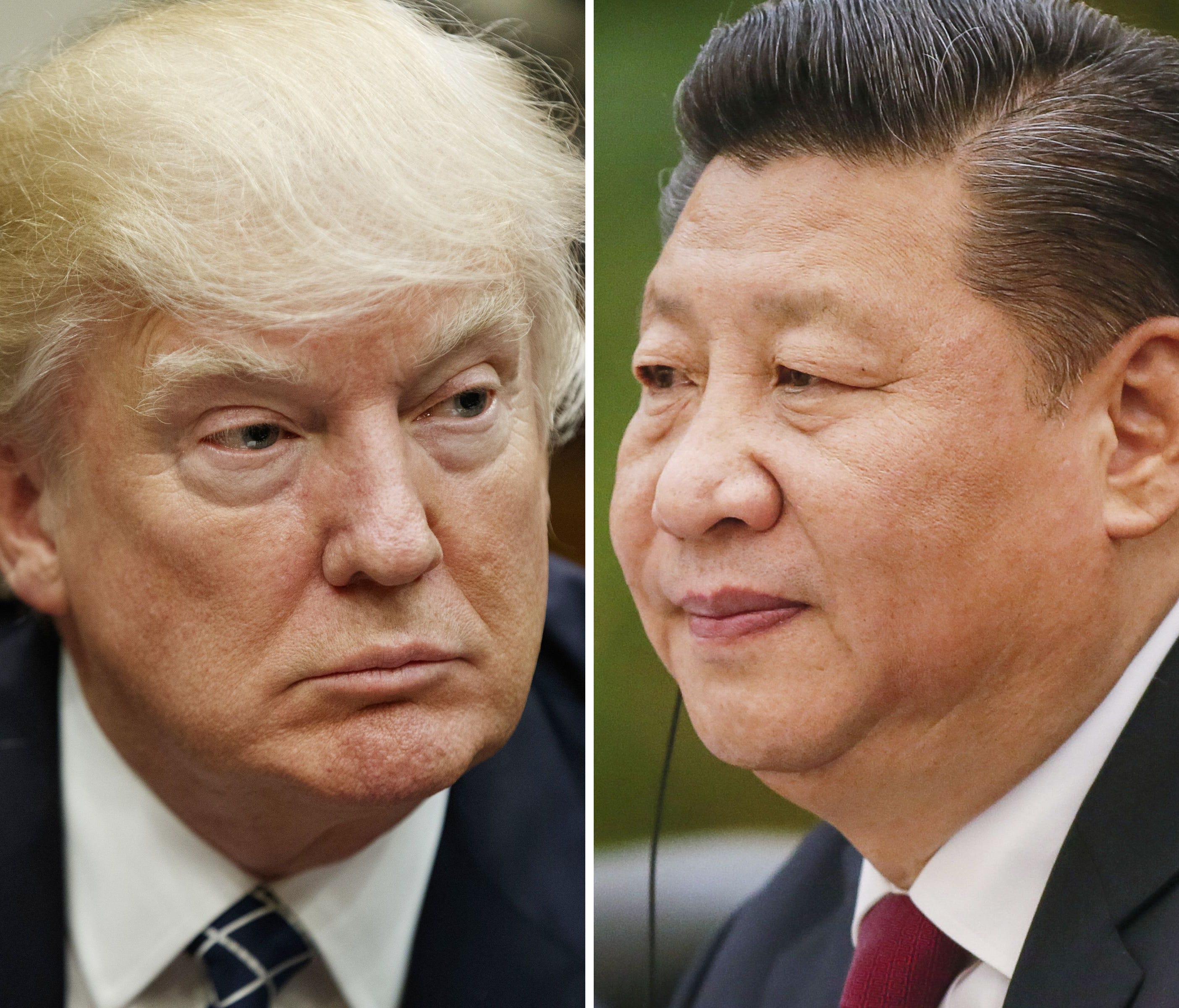 This combination of file photos shows U.S. President Donald Trump on March 28, 2017, in Washington, left, and Chinese President Xi Jinping on Feb. 22, 2017, in Beijing.