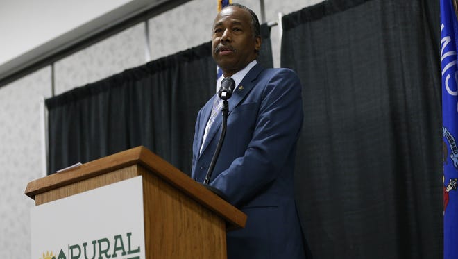 U.S. Secretary of the Department of Housing and Urban Development Dr. Ben Carson gives a speech during the Hunger and Homelessness Summit Wednesday, Jan. 24, 2018, at the Central Wisconsin Convention and Expo Center in Rothschild.