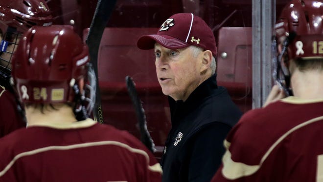 Boston College hockey coach Jerry York has won five NCAA titles and is college hockey’s all-time wins leader.