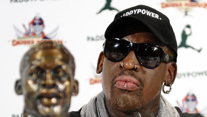 Former NBA player Dennis Rodman holds a news conference in New York on September 9, 2013 to discuss his recent trip to North Korea.