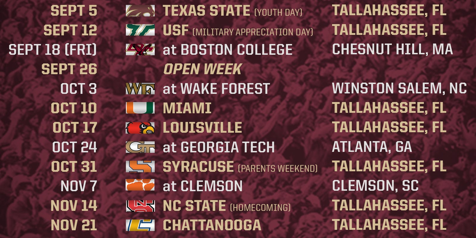 Florida State football announces dates for 2015 season