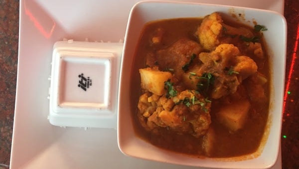 Namaste Grill's Indian aloo gobi is potatoes and cauliflower cooked with onion, garlic, ginger and homemade spices.