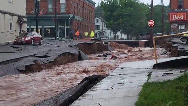 Flood damage is pictured in Houghton, Michigan in the Upper Peninsula on June 17, 2018.