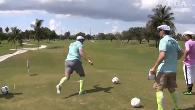 Teeing off in FootGolf.
