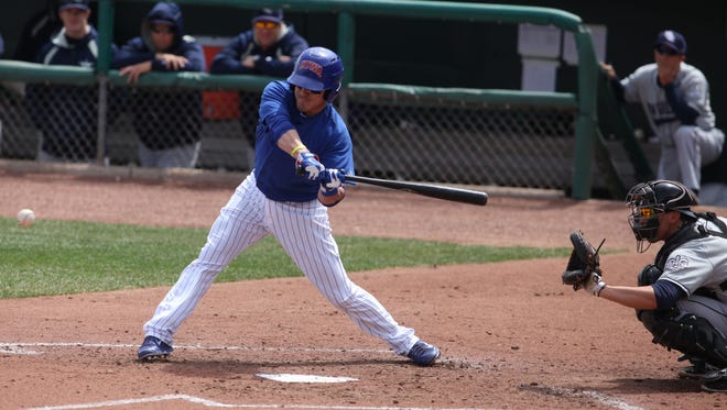 Logan Watkins, pictured earlier this season, hit a 14th-inning home run on Wednesday to lead the Iowa Cubs to a 2-1 road triumph over Omaha.