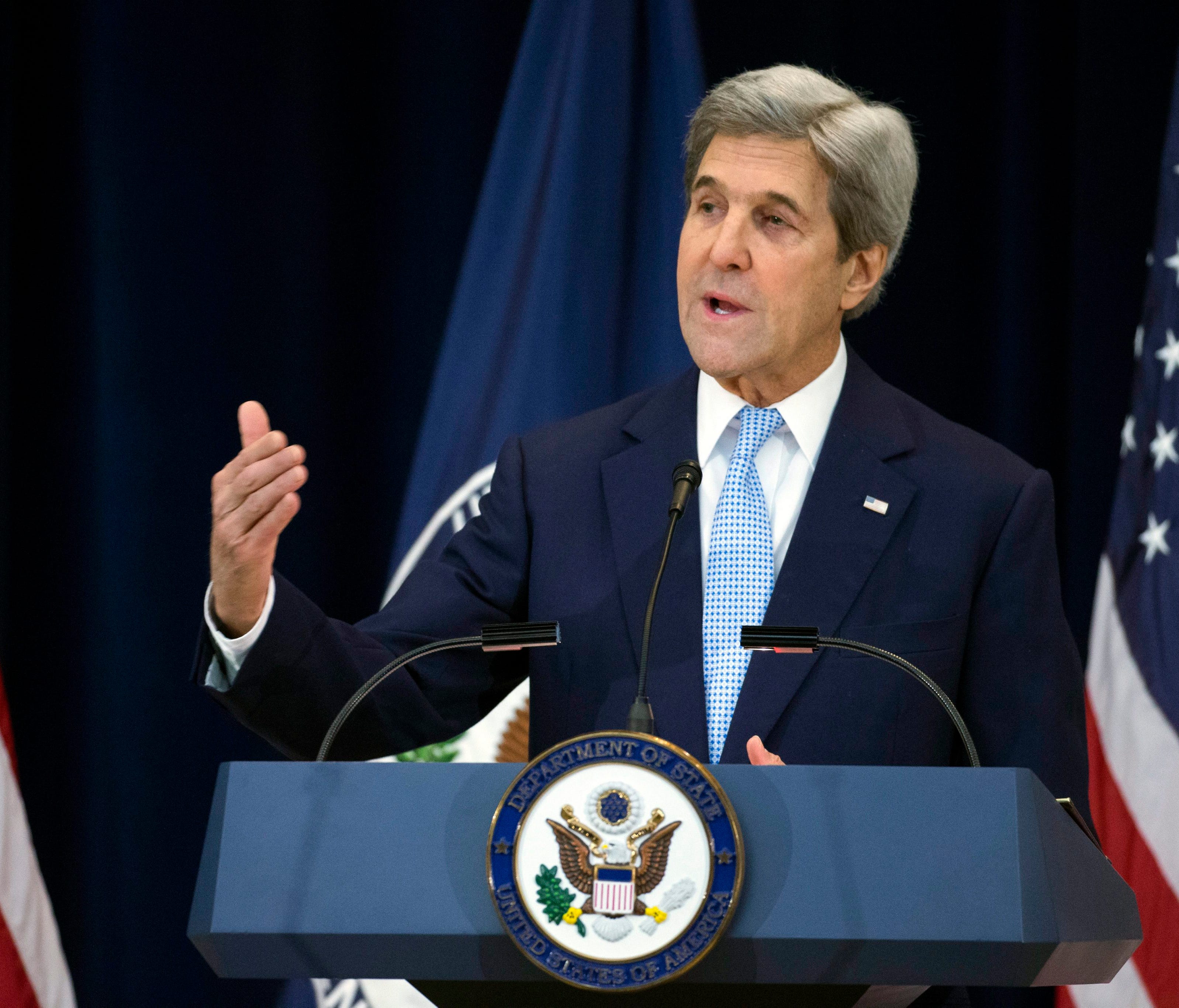 U.S. Secretary of State John Kerry delivers remarks outlining the Obama administration's vision for a Middle East Peace deal at the State Department in Washington, D.C. on Dec. 28, 2016.