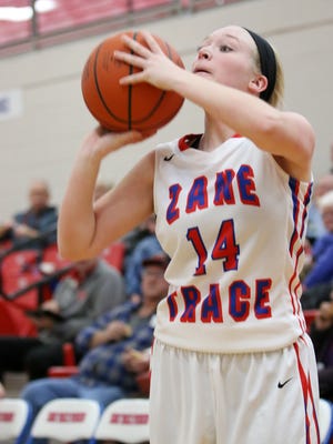 Zane Trace's Alanee Fannin shoots earlier this week in a contest against Unioto. Fannin and the Pioneers beat Eastern Saturday, 44-23.