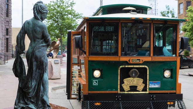 The trolley is shown in downtown Sioux Falls, S.D. on Wednesday, May 30, 2018.