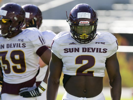 ASU linebacker Christian Sam looks on during a Spring