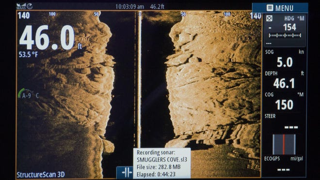 In a Sept. 6, 2017 photo, Researchers with the Maritime Archaeological Society used sonar aboard the chartered vessel Sovereign to create underwater 3D topographic models in the search for pieces of shipwreck off of Smugglers Cove in Oswald West State Park. The legend of a shipwreck off the coast of Manzanita stretches back to the early 19th century, when a fur trader noticed Native Americans trading in beeswax despite there being no native honeybees in Oregon. To this day, beachcombers periodically find blocks of beeswax and pieces of fine china around Short Sands beach and the Nehalem Spit.