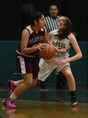 Cassandra Clark (right) scored 13 points for DePaul in its win over Parsippany Hills.