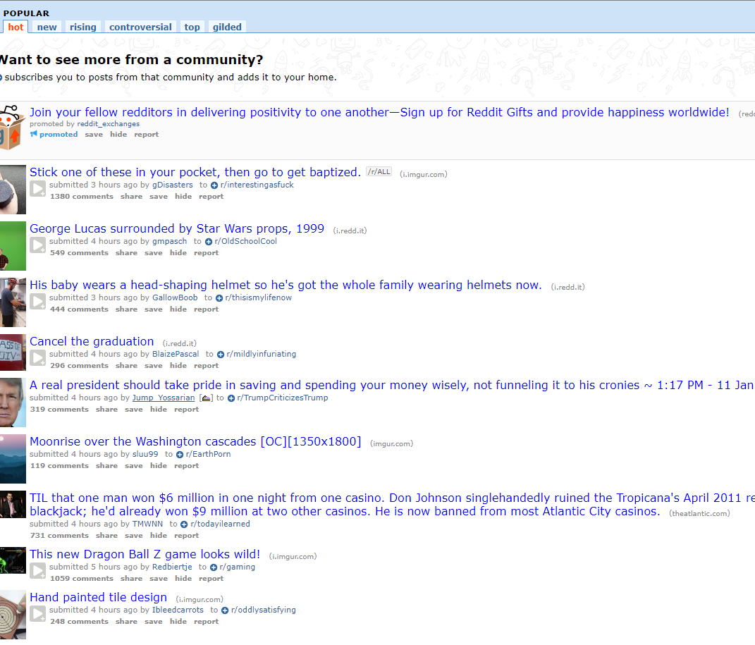Reddit's current homepage.