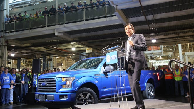 Ford President and CEO Mark Fields speaks during the launch of the brand new 2015 F-150 Truck at the Dearborn Truck Plant last year at the Ford Rouge Center.