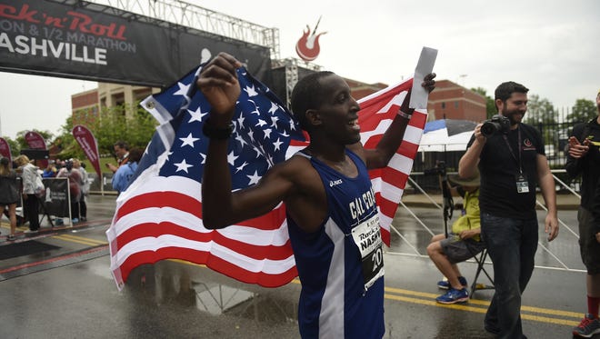 Roosevelt Cook is the winner of the half marathon of Saturday's Nashville St. Jude Rock 'n' Roll Marathon.