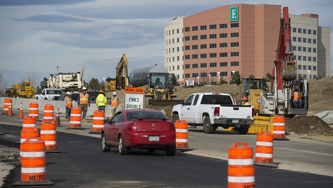 Crews work on improvements to the I-25 on-ramp near Crossroads Boulevard in Loveland this Coloradoan file photo. Nighttime lane closures are scheduled for later this week.