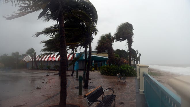 The wind rips through Sexton Plaza on Sunday, Sept. 10, 2017, as Hurricane Irma approaches the Treasure Coast. Along with increasing winds, rain and storm surge are expected through Monday.