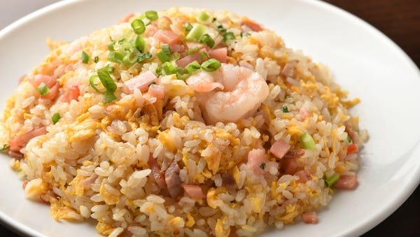 Chinese food,rice ,shrimp,egg,vegetables