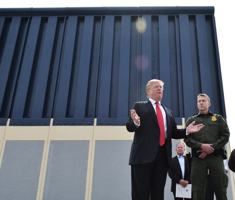 President Trump speaks during an inspection of border wall prototypes in San Diego March 13, 2018.