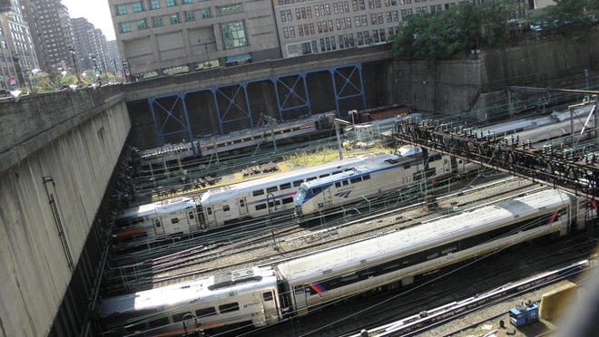 Trains enter and leave New York’s Penn Station, which would be the end point for the proposed Gateway Tunnel.