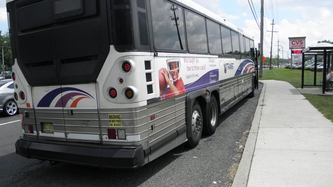 
New commuter buses ordered Wednesday by NJ Transit will be similar to this NJ Transit bus stopping on Route 9. The new buses fueled by compressed natural gas will run on the busy Route 9 corridor and be based out of Howell garage. 
