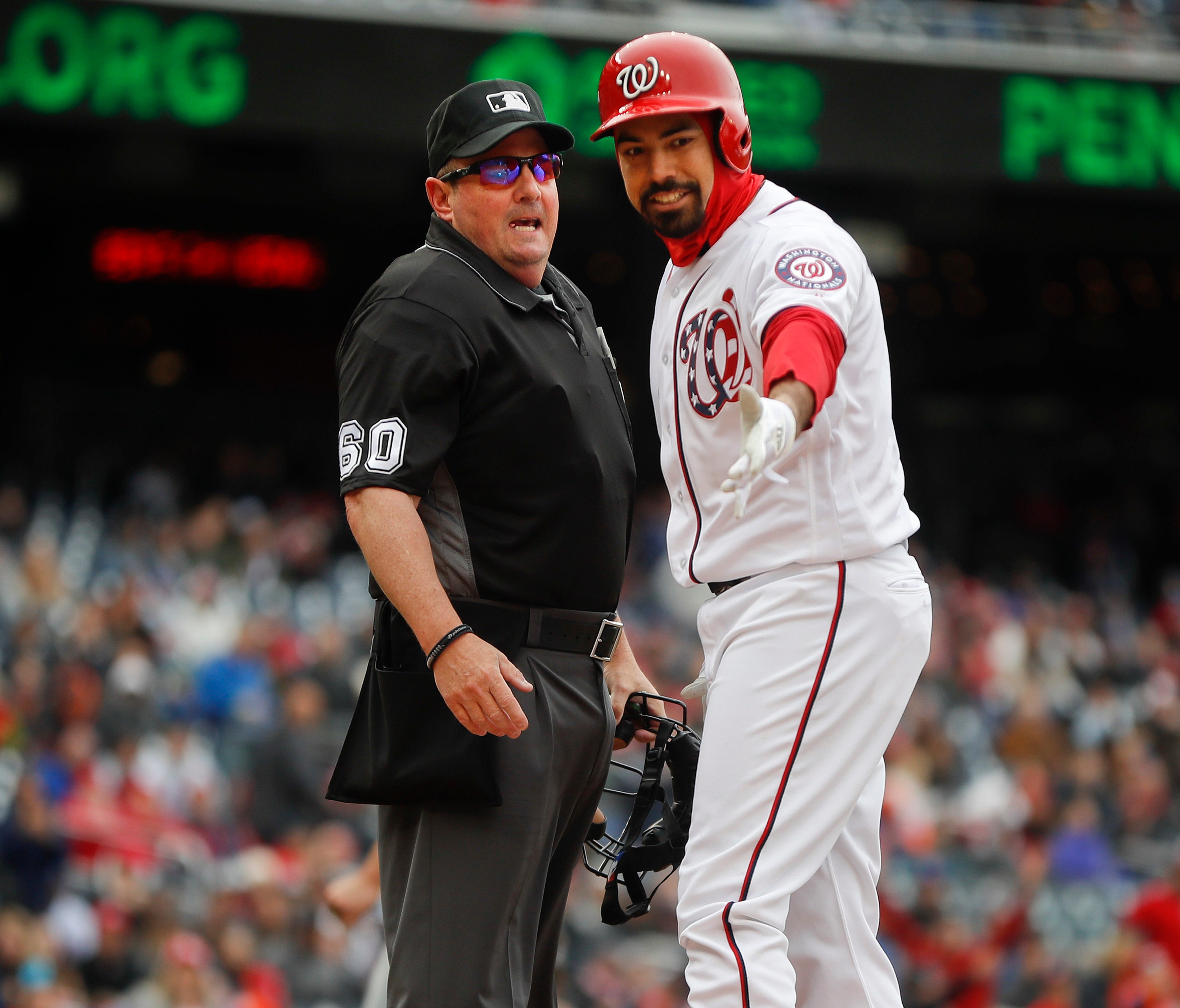Anthony Rendon argues with umpire Marty Foster after being ejected.