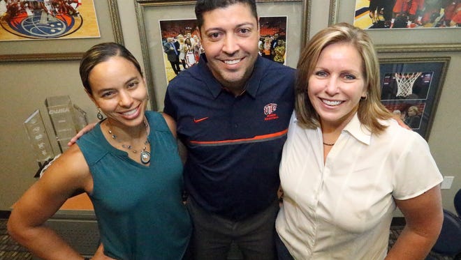 New UTEP women's basketball assistants are, from left, Nicole Dunson, Michael Madrid and Lori Morris.