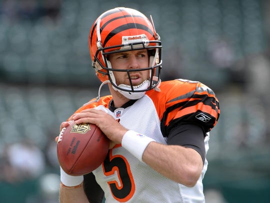 Nov 22, 2009; Oakland, CA, USA; Cincinnati Bengals quarterback Jordan Palmer (5) during the game against the Oakland Raiders at the Oakland-Alameda County Coliseum. The Raiders defeated the Bengals 20-17. Mandatory Credit: Kirby Lee/Image of Sport-USA TODAY Sports