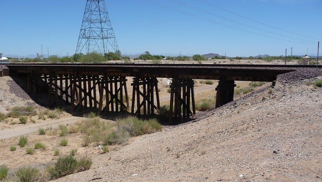 The railroad trestle near Grand Avenue remains from the 1930s.