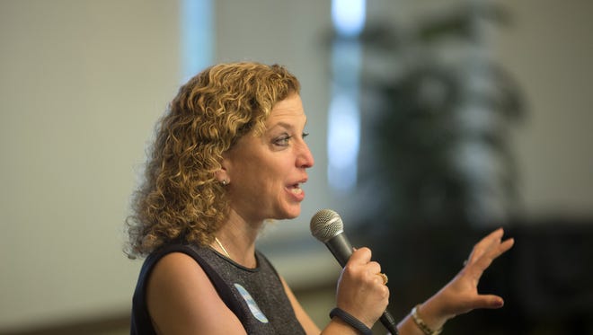 In this Oct. 21, 2014 file photo Democratic National Committee Chair, Rep. Debbie Wasserman Schultz, D-Fla. speaks in Plantation, Fla.
