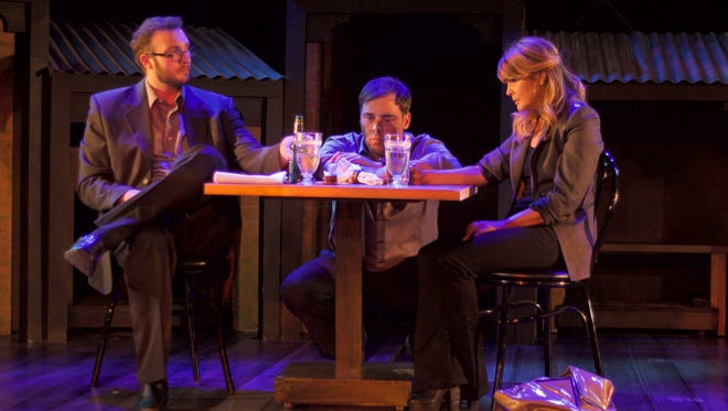 Tim Rhinehart, Jeff Coon and Lauren Kerstetter in "Closer" at the Eagle Theatre.