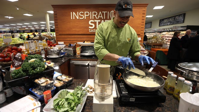 Executive Chef Barry Sexton works on his Blue Catfish Gumbo at the 'newly-inspired' Kings Food Market in Boonton, which has been in business for 80 years. In addition to a variety of new products and services, the store also features a new Inspiration Station, a permanent in-store chef demonstration table where shoppers are invited to taste, learn, and explore products from across the store. January 29, 2016, Boonton, NJ.