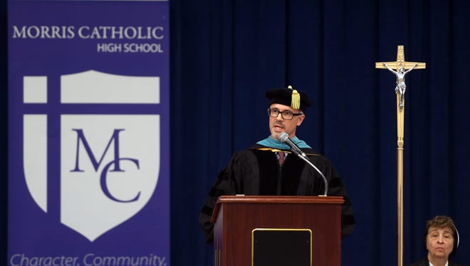 Dr. Michael St. Pierre introduces the guests during the Fifty-Sixth Commencement of Morris Catholic High School.  June 2, 2016, Denville, NJ