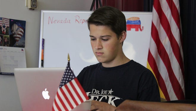 Ryder Haag, 19, of Reno, works at the Washoe County Republican Headquarters on the U.S. Rep. Joe Heck campaign. Haag is the youngest Nevada Republican delegate to the national convention.