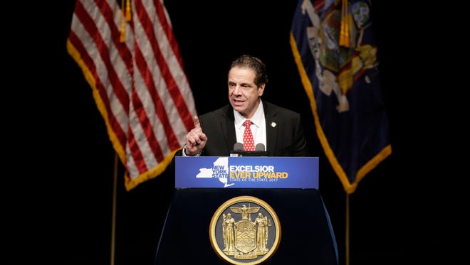 New York Governor Andrew Cuomo delivers one of his State of the State addresses at SUNY Purchase in Purchase, N.Y., Tuesday, Jan. 10, 2017.